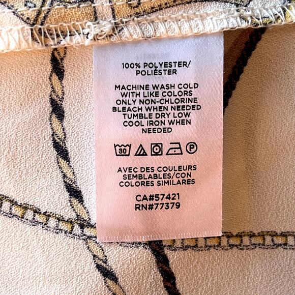 Ann Taylor Tassel Print Shirred Neck Button Front Blouse Womens XL Cream Black - Picture 9 of 10